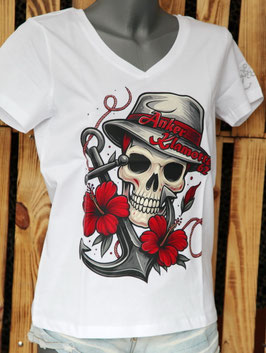 Shirt White Skull Hibiscus