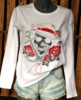 Longsleeve White Skull Roses