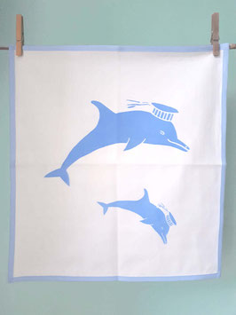 Geschirrtuch weiß Delfin Siebdruck hellblau