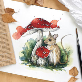 Kunstdruck - Maus mit Fliegenpilz