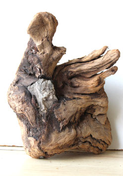 Treibholz Schwemmholz Driftwood 1 knorrige  Wurzel mit Stein  Dekoration Garten Terrarium 26 cm hoch (W650)