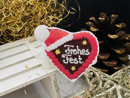 WeihnachtsMotiv HundeHaarSpange " Herz Frohes Fest mit Zipfelmütze"