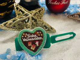 WeihnachtsMotiv HundeHaarSpange " Herz Frohe Weihnachten in grün "