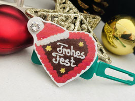 WeihnachtsMotiv HundeHaarSpange " Herz Frohes Fest mit Zipfelmütze und SWK "