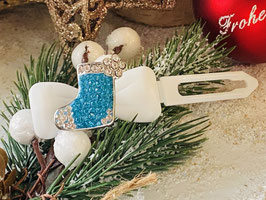 HundeHaarSchmuck Spange "Rhinestone  Nikolaus  Schuh  Blau / Kristall "