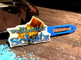 MotivHundehaarSpange "  Weltbester SCHATZ blau "