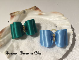HundeHaarSpange : Schleife " Classic Summer Dream petrol und eisblau