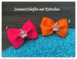 HundehaarSchleife " SommerScheifchen mit Krönchen SET  Nr . 1 pink/orange "