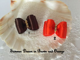 HundeHaarSpange : Schleife " Classic Summer Dream braun und orange "