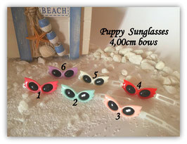 Hundehaarspange " Puppy Sunglasses 4,0cm bow white "