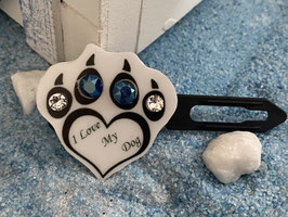 HundehaarSpange " LuxusPfötchen I love my dog mit SWK Metallic Blue"