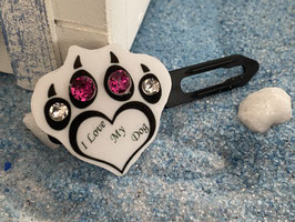 HundehaarSpange " LuxusPfötchen I love my dog mit SWK Pink "