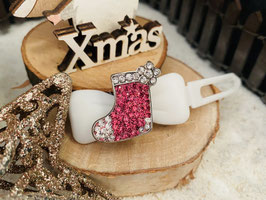 HundeHaarSchmuck Spange " Rhinestone  Nikolaus  Schuh  Pink / Kristall "