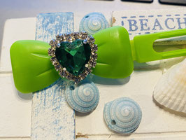 HundeHaarSpange Einzelstück 4,5cm  Nr. 03Rhinestone Heart grün