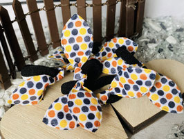 Zopfgummi " Stoffpropeller  Blau-Orange-Lila Farbtöne " 1