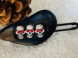 HundeHaarSpange " Skulls (3) on black bow 4,5cm