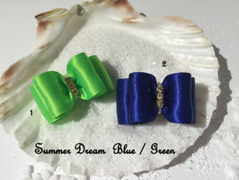 HundeHaarSpange : Schleife " Classic Summer Dream grün und dunkelblau "