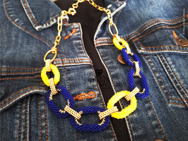 Collier de déclaration "COLOR BLOCK"- Jaune & bleu