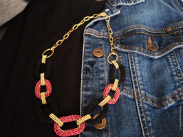 Collier de déclaration "COLOR BLOCK"- noir & rose