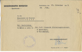 Kreiskommandantur Neufchateau - Quartierleistung - 1943