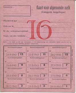 België - Kaart voor afgeroomde melk - 1943