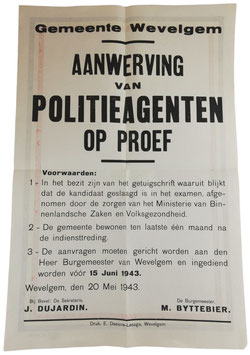 Aanwervingsaffiche Politieagenten - Gemeente Wevelgem - 1943