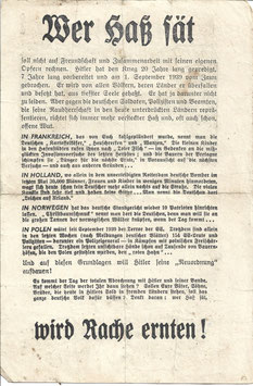 Geallieerd pamflet 'Wer Haß sät wird Rache ernten! - 1941