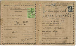 Belgisch document - 'Carte d'etable' - 1941