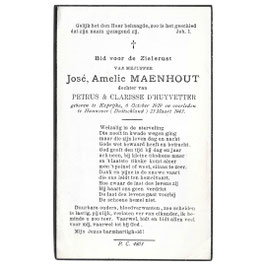 Doodsprentje van 'José Amelie Maenhout'