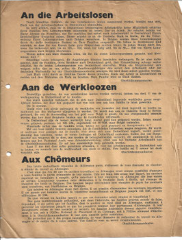 Duits pamflet - 'An die Arbeitslozen / Aan de werkloozen / Aux Chômeurs'