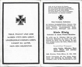 Doodsprentje van 'Alois Einig'