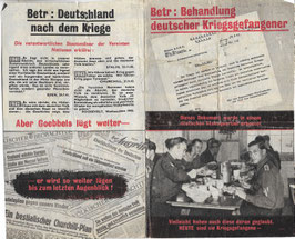 Geallieerd pamflet - 'Betr: Deutschland nach dem Kriege / Betr: Behandlung deutscher Kriegsgefangener'