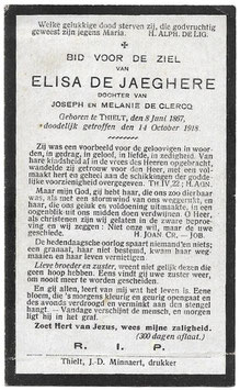 Doodsprentje 'Elisa De Jaeghere'