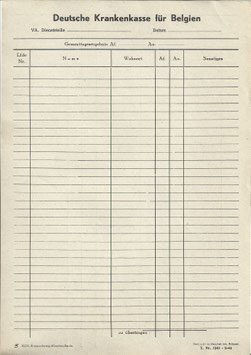 Formulier 'Deutsche Krankenkasse für Belgien' - 1943