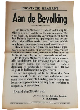 Affiche 'Provincie Brabant' - Aan de Bevolking - 1940