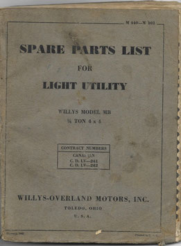 Canadian Army - Spare Parts List for Light Utility - Willys Model MB - 1942