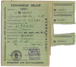 België - Rantsoeneeringskaart - 1945
