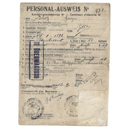 Personal-Ausweis / Eenzelvigheidsbewijs - 1918