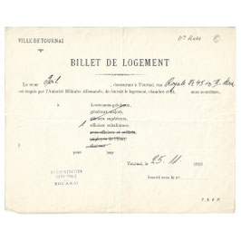 Ville de Tournai - Billet de logement - 1916