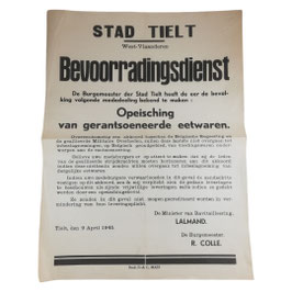 Affiche - 'Stad Tielt - Bevoorradingsdienst' - 1945