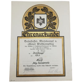 Oorkonde - 'Ehrenurkunde - Bahnstaffel, Mehrkampf u. offener Wettkampftag' - 1939