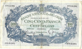België - 500 Francs / 100 Belgas - 1938