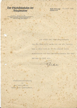 Wehrmacht - Kriegsmarine - document & handtekening
