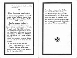 Doodsprentje van 'Johann Mohr'
