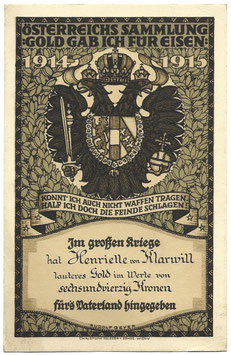Oorkonde 'Österreichs Sammlung: Gold gab ich für Eisen' - 1915