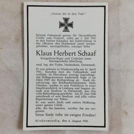 Doodskaartje van 'Klaus Herbert Schaaf'