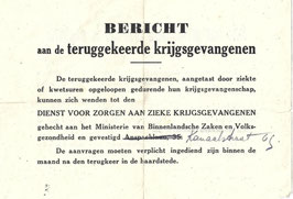 Bericht aan de teruggekeerde krijgsgevangenen - 1941