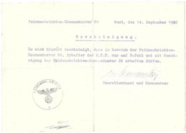 Feldnachrichten-Kommandantur 20 - Gent - 1940