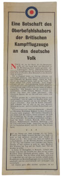 Brits pamflet 'Eine Botschaft des Oberbefehlshabers der britischen Kampfflugzeuge an das deutsche Volk'