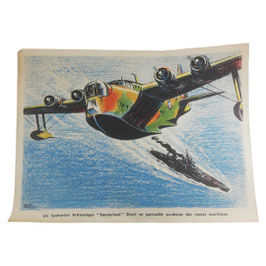 Affiche - 'Un hydravion britannique 'Sunderland' Short en patrouille au-dessus des routes maritimes'